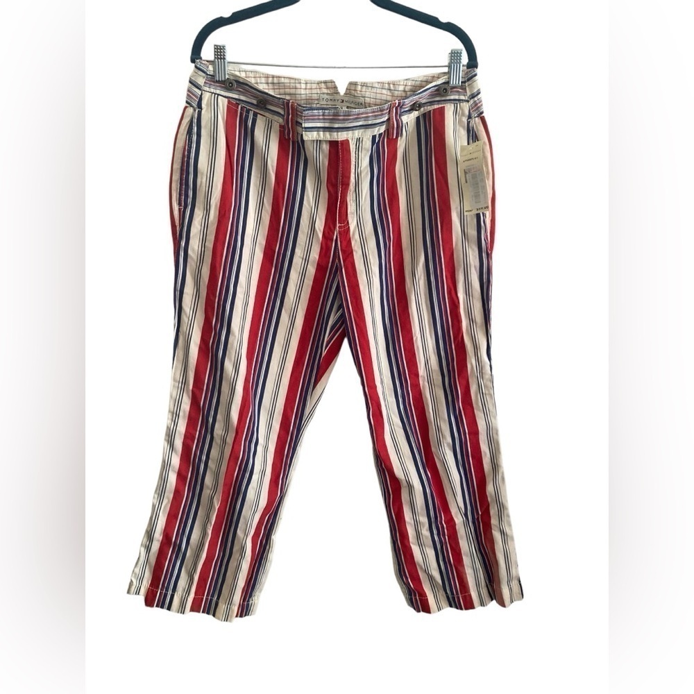 Vintage Y2K Tommy Hilfiger Pants Womens 12 Red/White/Blue Striped Crop Americana